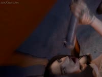 Tattooed college whore looks up at camera while deep throating horse dick for first time